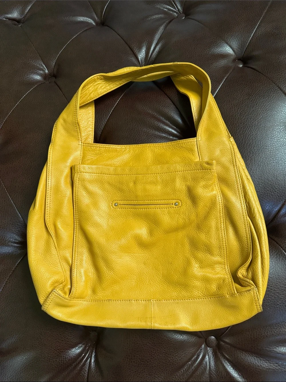b. makowsky Yellow Leather Satchel with Turn-Lock Accent